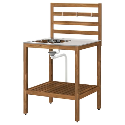 NÄMMARÖ Unit for sink, light brown stained/stainless steel outdoor, 80x62 cm