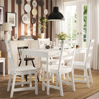 NÄSINGE / NORDVIKEN Table and 4 chairs, white/white, 130/190x80 cm