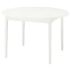 Ikea NÄSINGE round white dining table with smooth top and wooden legs.