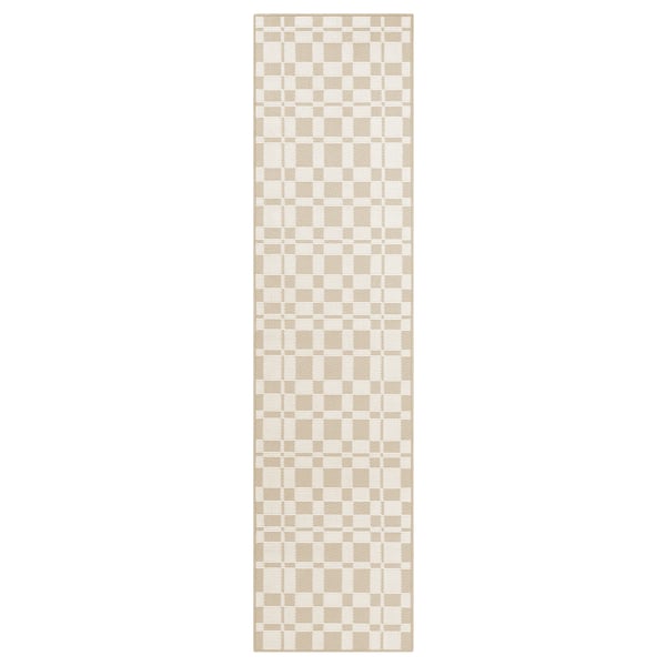 NATTÅG rug, beige, rectangular, with small chequered pattern.