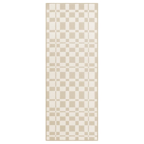 NATTÅG beige rectangular rug, chequered design, recycled polyester.