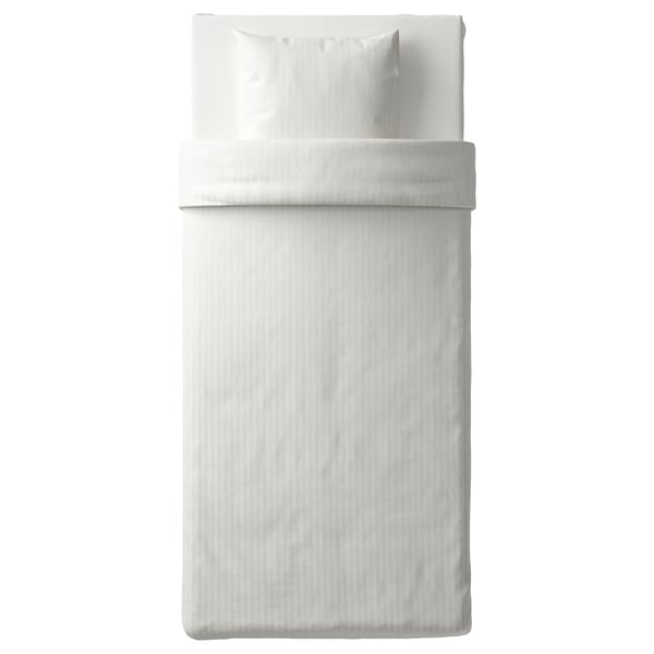 NATTJASMIN duvet set, white, sateen with subtle stripes, rectangular, soft cotton-lyocell blend.