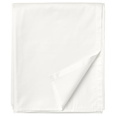 Natattjasmin: white bed sheet, rectangular, sateen-woven, cotton & lyocell, smooth, plain.