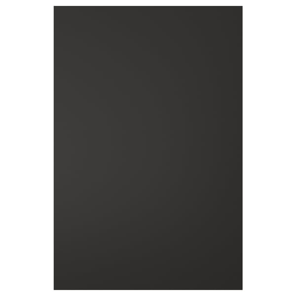 Black NICKEBO cabinet front, made from recycled wood and plastic, sleek and modern design.