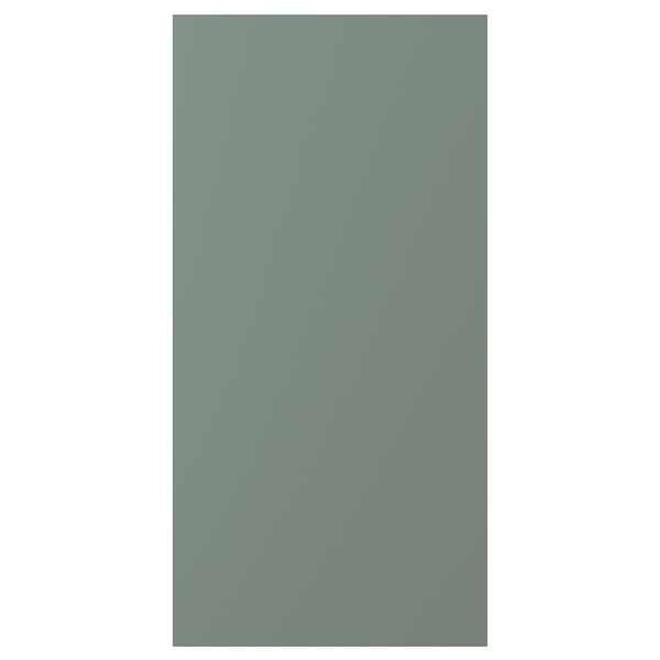 A NICKEBO cabinet front in grey-green. Its rectangular, smooth, and made of durable foil with clean, straight lines.