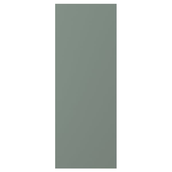 A NICKEBO cabinet door in grey-green. It is rectangular, smooth, and made of durable foil with a modern design.