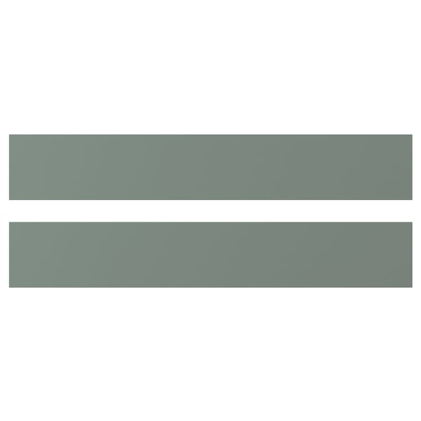 Two NICKEBO drawer fronts in grey-green with a smooth, matt surface and straight lines.