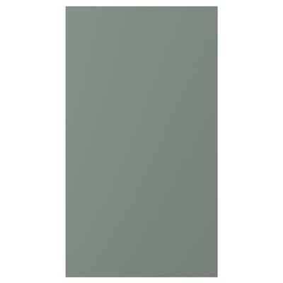 NICKEBO panel: grey-green, rectangular, smooth matte surface, particleboard base, plastic edges.