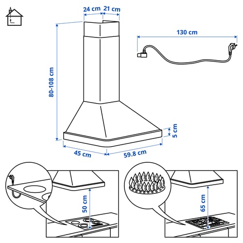 NILSBYN Wall mounted extractor hood, IKEA 300 black, 60 cm
