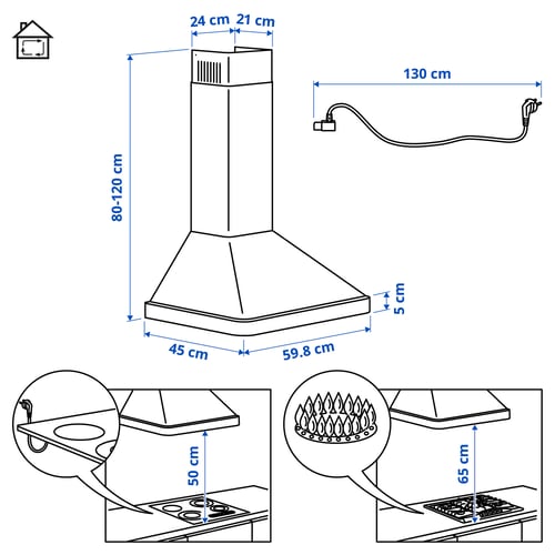 NILSBYN Wall mounted extractor hood, IKEA 300 black, 60 cm