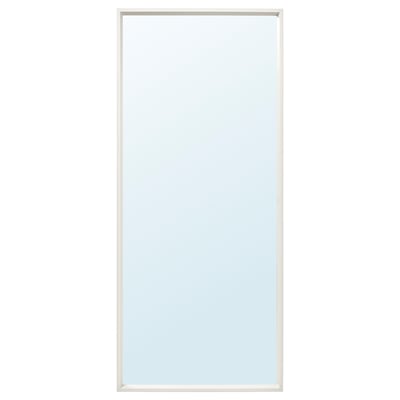 A NISSEDAL mirror with a light-colored frame. Its rectangular, versatile for various rooms, and designed for bathroom use.