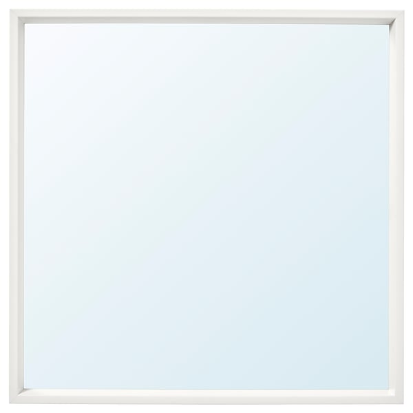A square NISSEDAL mirror with a white frame, suitable for any room.