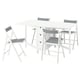 NORDEN white dining set: gateleg table, 4 folding chairs, gray cushions, storage drawers.