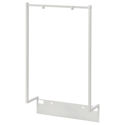 This is a white NORDLI clothes rail with a rectangular frame and two hooks, ideal for hanging clothes.