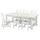 White wooden NORDVIKEN dining set with extendable table and six chairs, rustic design.
