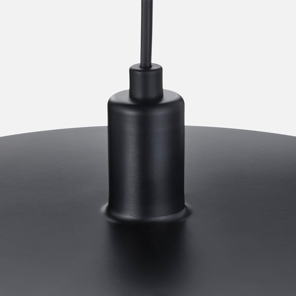 Modern black pendant lamp with sleek design and dimmable led. High-quality matte finish and robust metal construction.