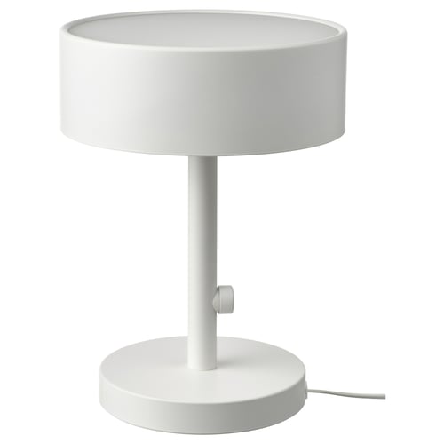 NYMÅNE lamp, white, round shape, frosted glass shade, sturdy metal base.