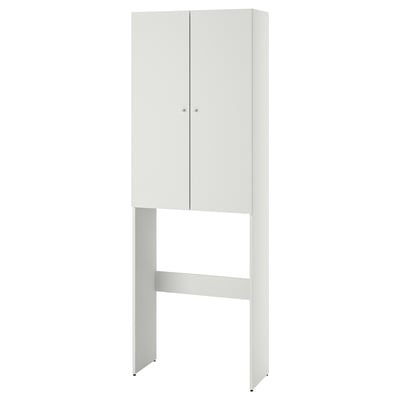 A white NYSJÖN cabinet, featuring a sleek design with two doors, perfect for storing items above a washing machine.
