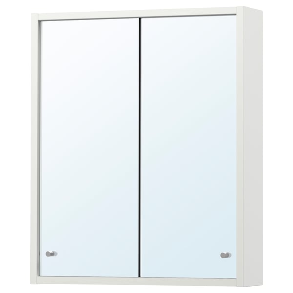 The NYSJÖN white sliding door wall cabinet. It mirrored sliding doors and a sleek, rectangular design for convenient use in bathrooms.