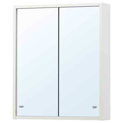 The NYSJÖN white sliding door wall cabinet. It mirrored sliding doors and a sleek, rectangular design for convenient use in bathrooms.