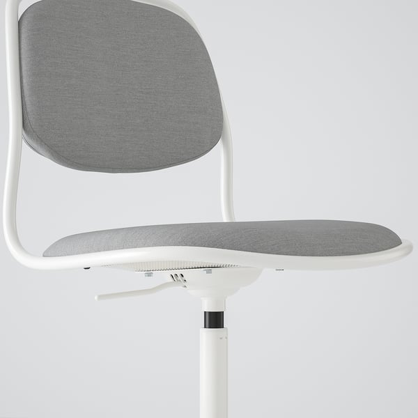 Modern swivel chair with adjustable height, grey upholstery, and safety brake castors.