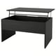 An ÖSTAVALL lift-top coffee table in black with modern, minimalist design. It adjustable height and hidden storage.