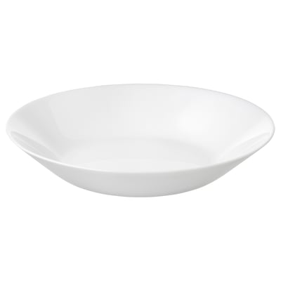OFTAST white, shallow, bowl-shaped plate made of tempered glass.