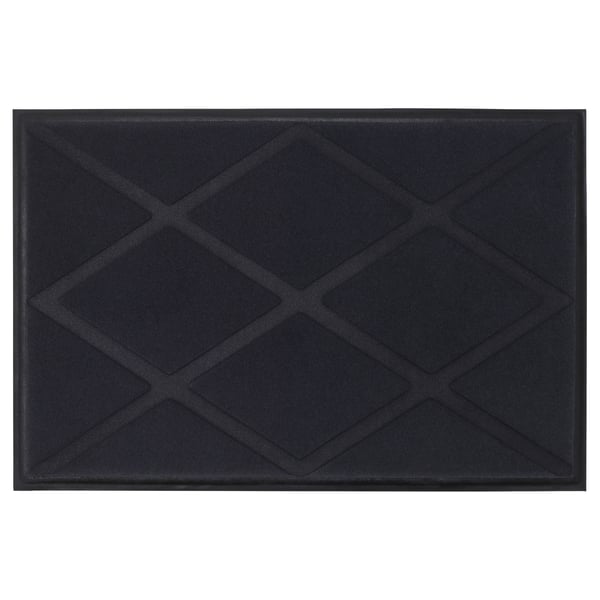 Black rectangular doormat with diamond-shaped patterns.