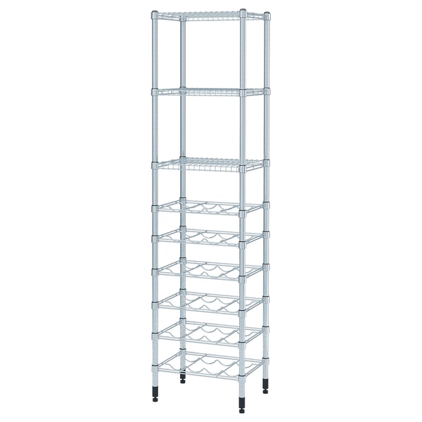 Silver OMAR kitchen/bath storage rack with adjustable shelves and steel construction.