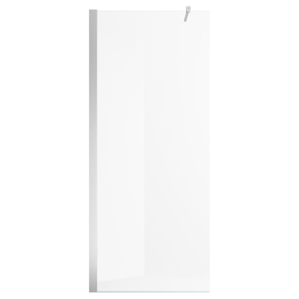 OPPEJEN clear glass shower screen, wall or ceiling mount, aluminium frame.