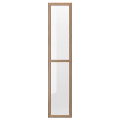OXBERG glass door for billy bookcase; light wood frame, clear glass panel, rectangular shape.