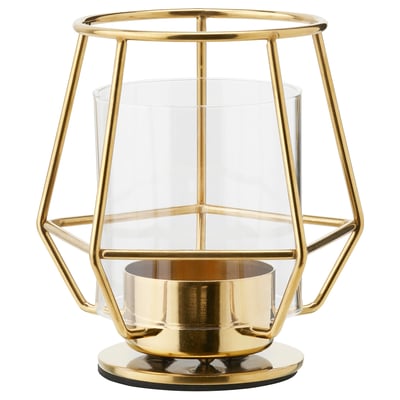 Modern golden lantern; clear glass; geometric design; eva base; stainless steel.