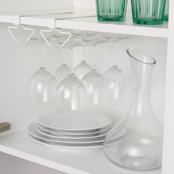 Wine glass holder for kitchen storage, mounts under shelves. Holds up to 3 glasses. Part of PÅLYCKE series.