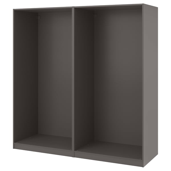 An empty grey wardrobe frame named PAX, designed for bedroom storage. It has a rectangular shape with an open shelf at the bottom.