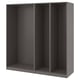 A gray ikea PAX wardrobe frame. Its rectangular with three sections, perfect for a bedroom.