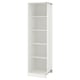 A white ikea PAX wardrobe frame in a narrow, tall form with three open shelves.