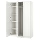 An open white ikea PAX wardrobe with shelves and a hanging rod.