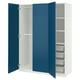 An open white and blue PAX wardrobe with mesh drawers.
