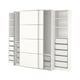 A white ikea PAX wardrobe, featuring sliding doors and multiple compartments for organized storage.