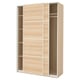 Light wood PAX wardrobe with sliding doors and shelves.