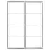 Displays a PAX wardrobe frame, silver in colour, made of aluminium, designed to hold sliding panels.