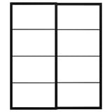 This image shows a black PAX wardrobe door frame made of aluminium, featuring a grid design with four panels.