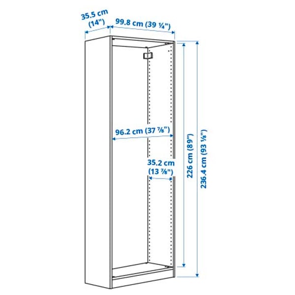 Illustration with measurements for the product: PAX.