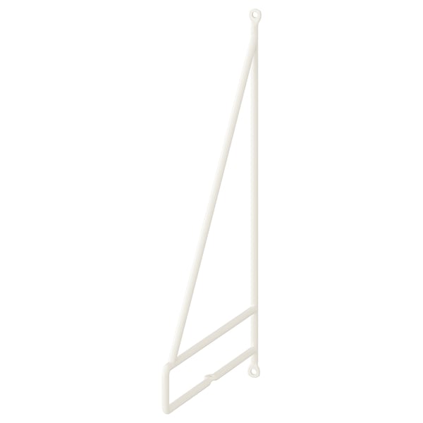 A white PERSHULT wall shelf bracket, made of steel with powder coating, in a triangular shape designed for flexible shelf placement.
