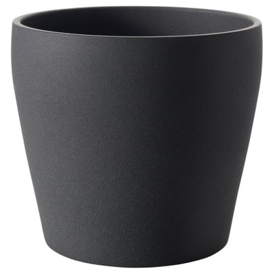 Black ceramic round planter, textured, powder-coated