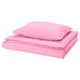 Bright pink bed sheet set, smooth and wrinkle-free, folded neatly with pillowcase on top.