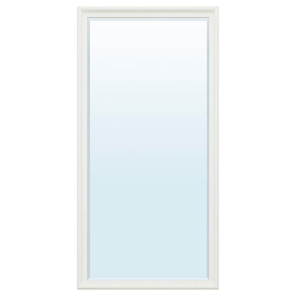 PINGSTSYREN mirror, white, rectangular, wooden frame, bevelled glass edges.