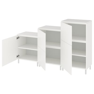 Three white PLATSA storage units, rectangular with legs, shown open and stacked in a row.
