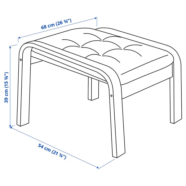 Illustration with measurements for the product: POÄNG.