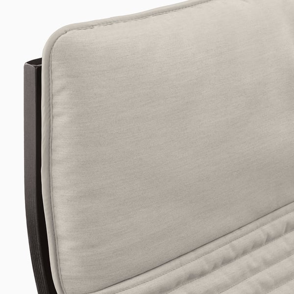 Modern upholstered chair with sleek lines; grey fabric, high back support.
